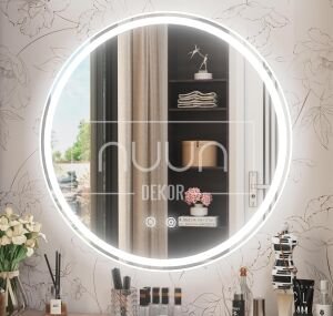 Yuvarlak Akıllı Ayna – Kumlamalı, Buğu Çözücülü, Hafızalı Dimmer, Led Işıklı Banyo Aynası