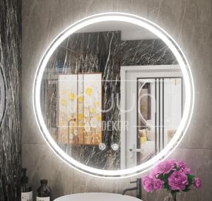Yuvarlak Akıllı Ayna – Kumlamalı, Buğu Çözücülü, Hafızalı Dimmer, Led Işıklı Banyo Aynası