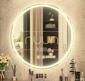Yuvarlak Akıllı Ayna – Kumlamalı, Buğu Çözücülü, Hafızalı Dimmer, Led Işıklı Banyo Aynası